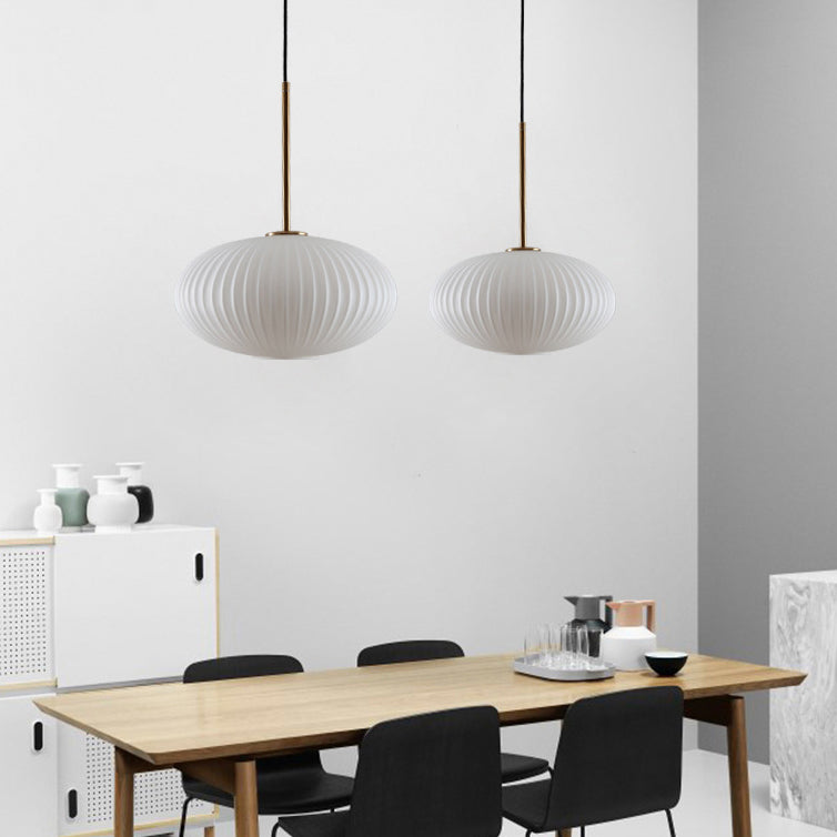 Nordic Minimalist Cream Glass Oval Lantern 1-Light Pendant Light