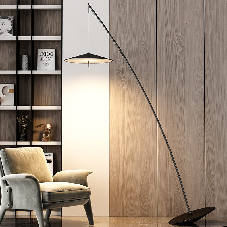Lámpara de pie LED de hierro negro de estilo nórdico contemporáneo con diseño inclinado tipo caña de pescar para sala de estar y dormitorio 