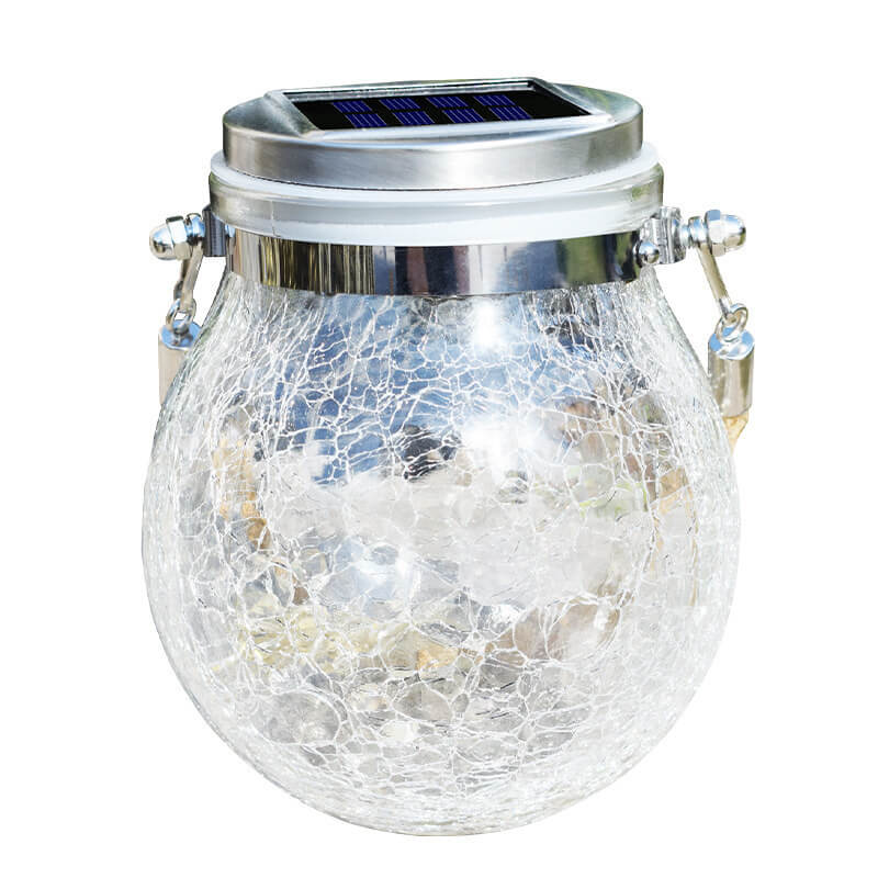 Solar Crackle Round Glass Jar LED Outdoor Garden Dekoratives Licht 