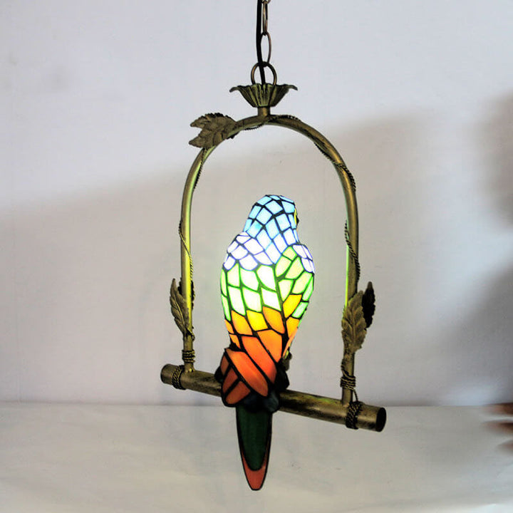 Tiffany Chinese Vintage Glass Parrot LED Pendant Light