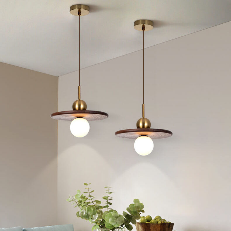 Nordische Vintage Walnuss Scheibe Runde Kugel 1 - Licht Pendelleuchte 