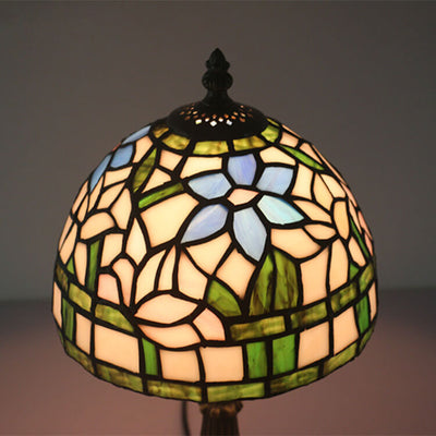 Lámpara de Mesa de 1 Luz con Cúpula de Vidrio de Colores con Flor de Hierba Tiffany Europea 