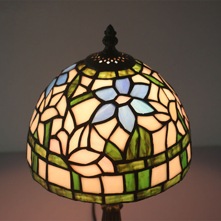 Lámpara de Mesa de 1 Luz con Cúpula de Vidrio de Colores con Flor de Hierba Tiffany Europea 