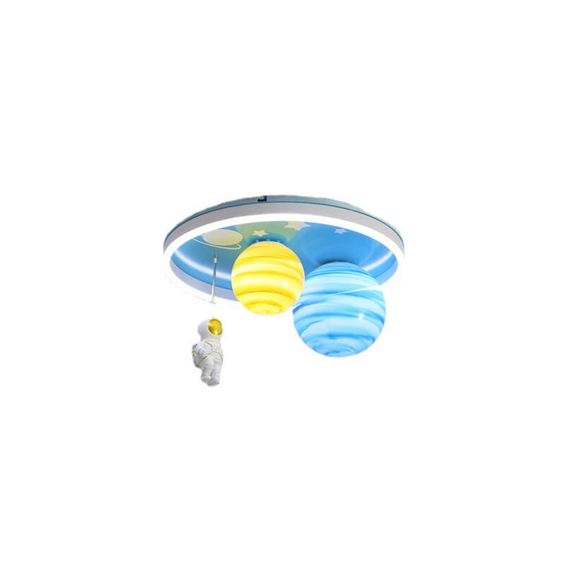 Astronaut Planet Round Kids Flush Mount Ceiling Light