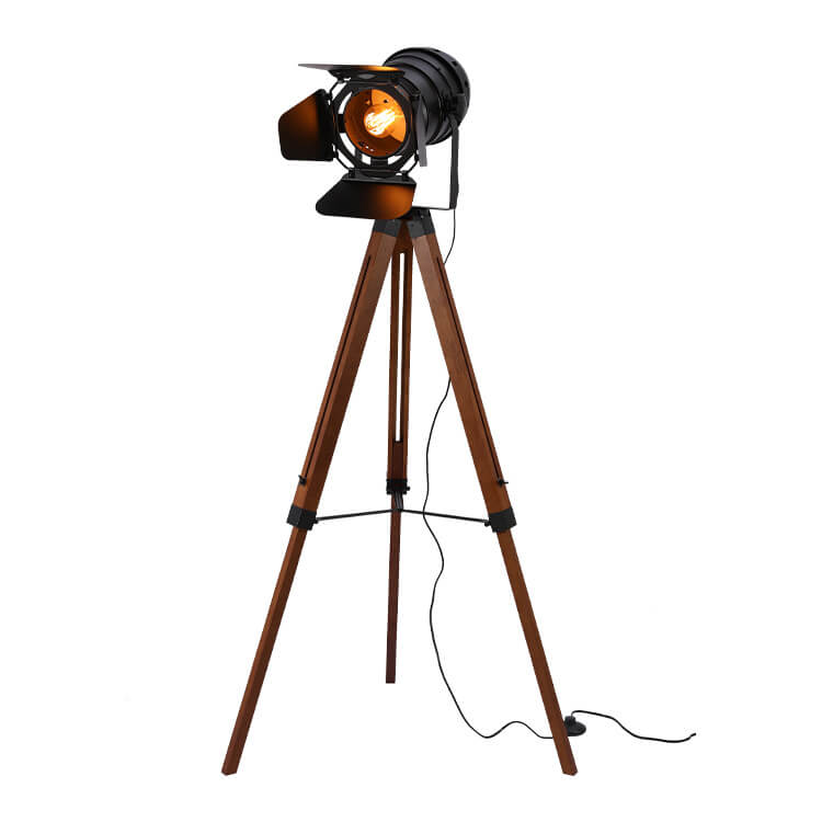 Industrial Vintage Solid Wood Iron Photographer Tripod 1-Light Standing Floor Lamp