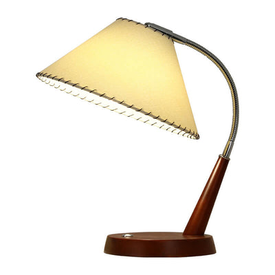 Vintage Pleated Fabric Wood Base Touch 1-Light Table Lamp