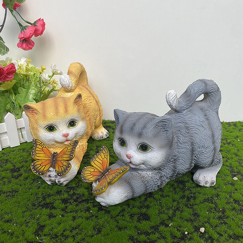 Lumière décorative en résine LED avec chaton mignon et papillon solaire pour l&