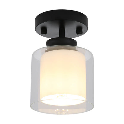 Nordic Minimalist Glass Frosted Shade Cylinder 1-Light Semi-Flush Mount Ceiling Light