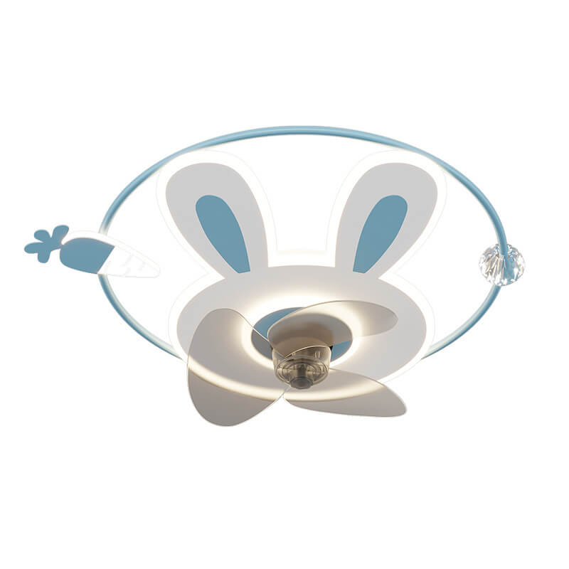 Cartoon Creative Bunny Carrot LED Flush Mount Ceiling Fan Light