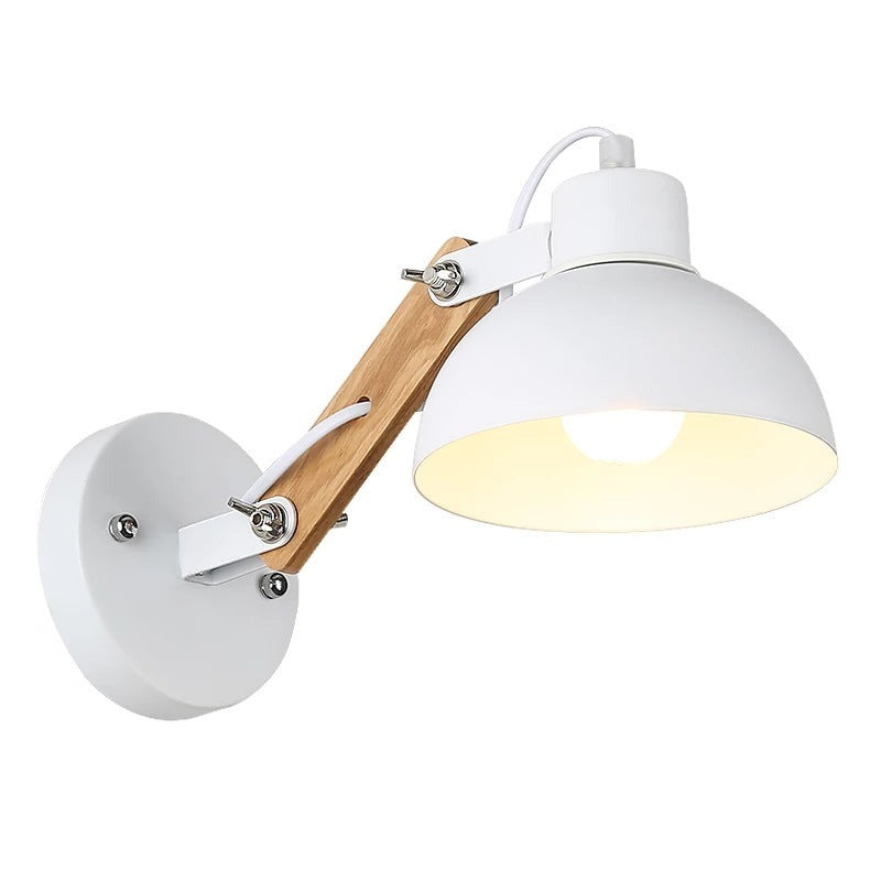 Industrial Simple Dome Retractable Wood Arm 1-Light Wall Sconce Lamp