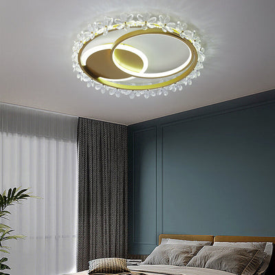 Nordic Luxury Crystal Lace Circle LED Flush Mount Ceiling Light