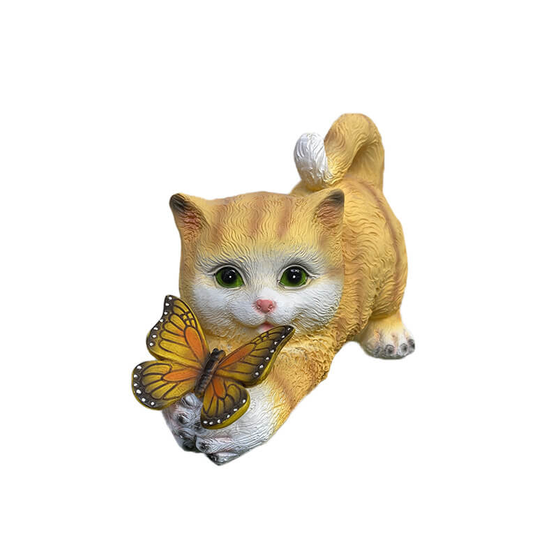 Lumière décorative en résine LED avec chaton mignon et papillon solaire pour l&