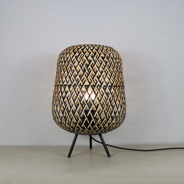 Vintage Japanese Rattan Weaving Oval Ball 1-Light Table Lamp