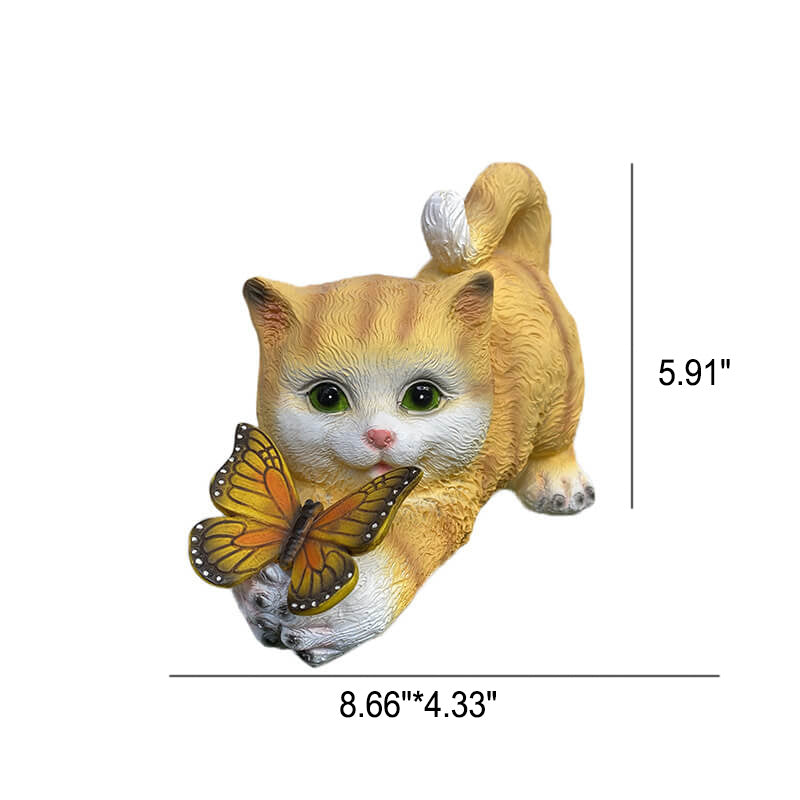 Lumière décorative en résine LED avec chaton mignon et papillon solaire pour l&