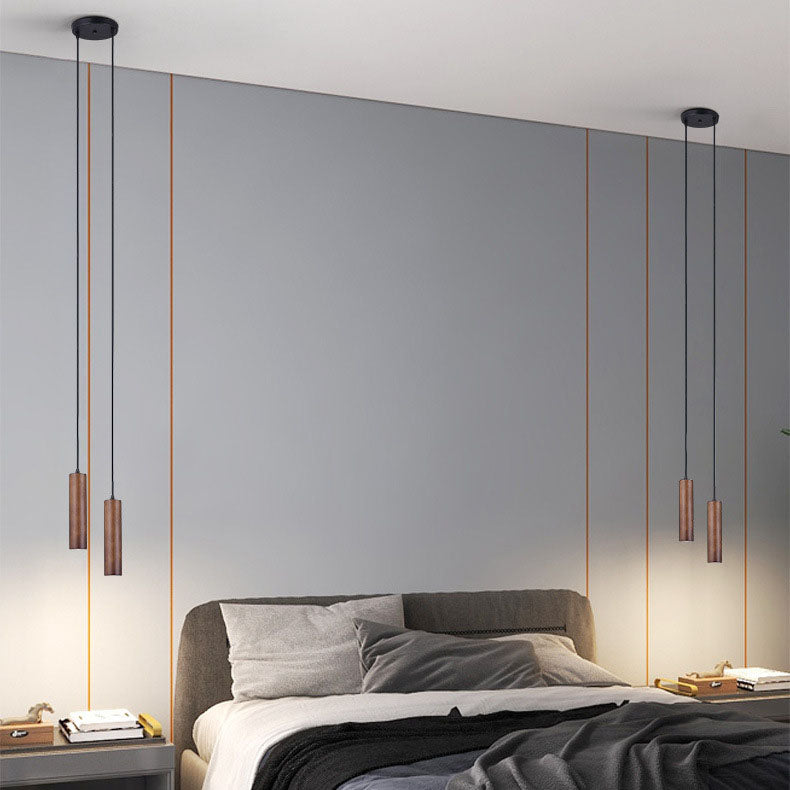 Lustre à LED cylindrique en bois minimaliste moderne 