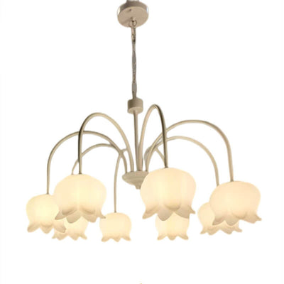 French Cream White Bellflower Acrylic 5/6/8 Light Chandelier