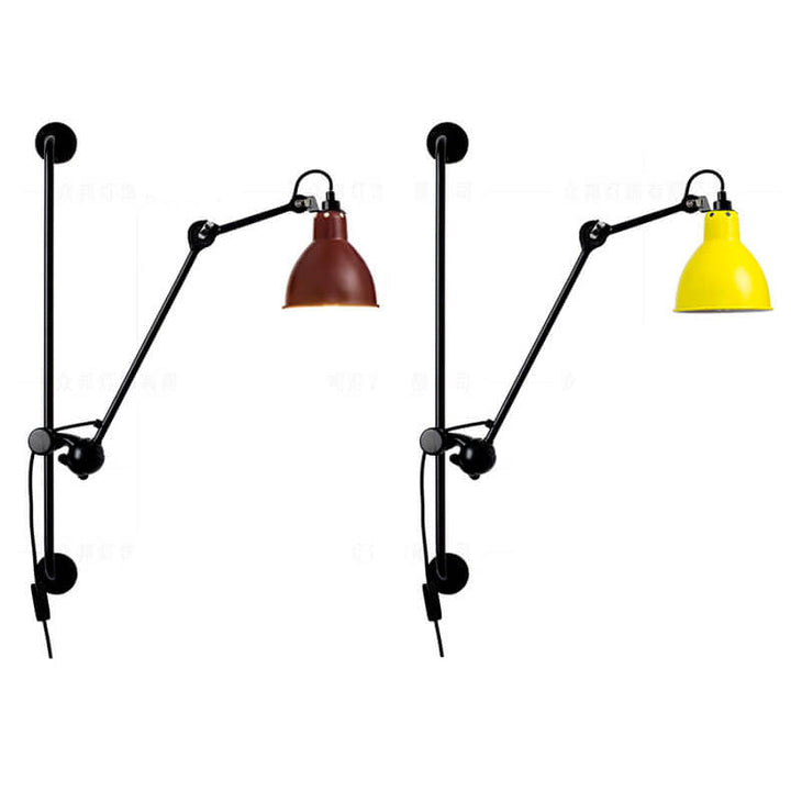 Lampe murale industrielle vintage à bras oscillant à long poteau en fer à 1 lumière 