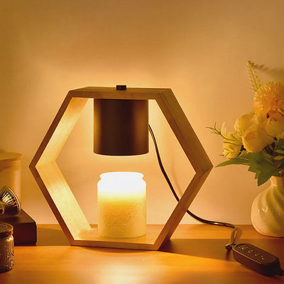 Lampe de Table en Bois Hexagonale Minimaliste Nordique à 1 Lumière à Cire Fondante 