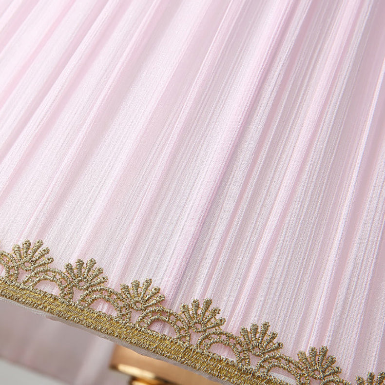 Traditional European Pleated Fabric Shade Ceramic Column Base 1-Light Table Lamp For Study