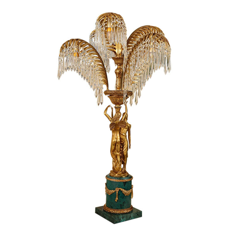 Vintage French Brass Crystal Tree Angel Design Luxury 6-Light Table Lamp
