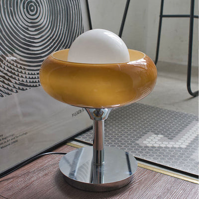 Vintage Glass Egg Tart Iron Base 1-Light Table Lamp