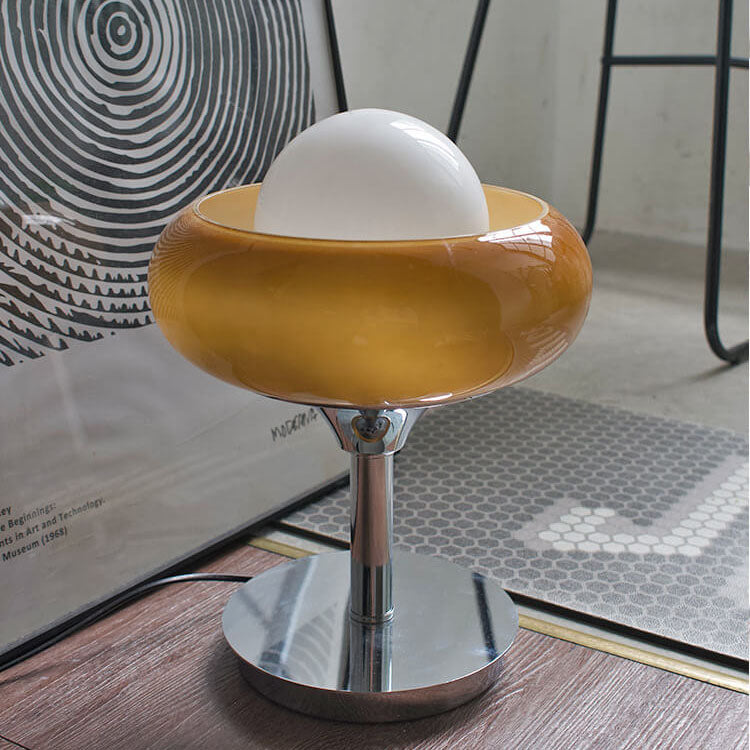 Vintage Glass Egg Tart Iron Base 1-Light Table Lamp