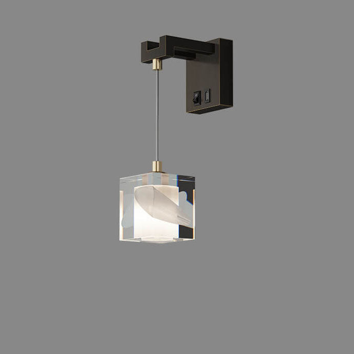 Contemporary Luxury Cube H65 Brass Acrylic 1-Light Wall Sconce Lamp For Living Room &amp; Bedroom