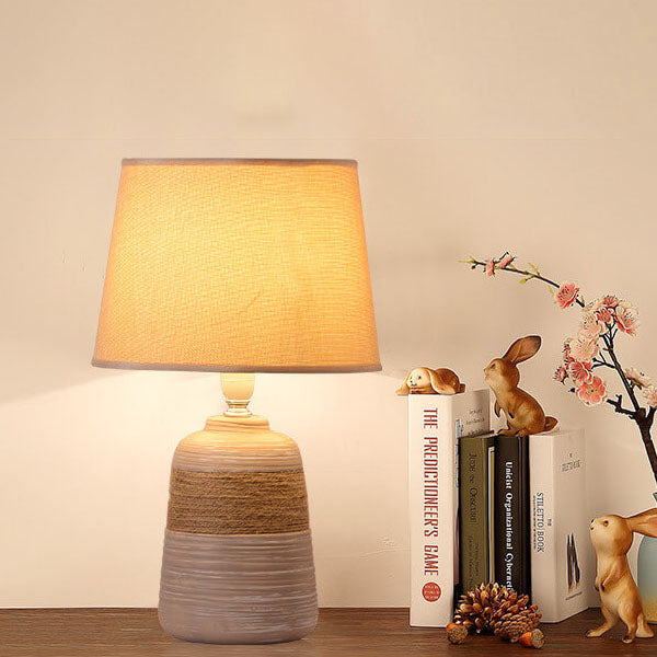 Nordic Vintage Stoff Keramik Glasbasis 1-Licht Tischlampe 
