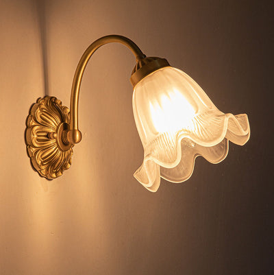 European Vintage Floral Copper Glass 1-Light Wall Sconce Lamp