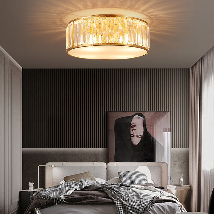 Modern Luxury Iron Crystal Gold Geometric Shape 4/5 Light Semi- Flush Mount Ceiling Light For Hallway