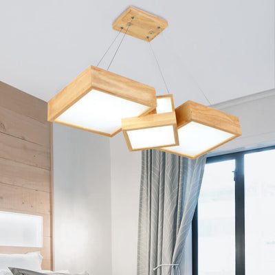 Modern Creative Solid Wood Several Squares LED Chandelier