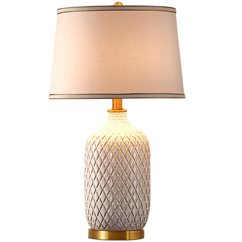 Lampe de table 1 lumière en tissu avec base en céramique rayée vintage européenne 