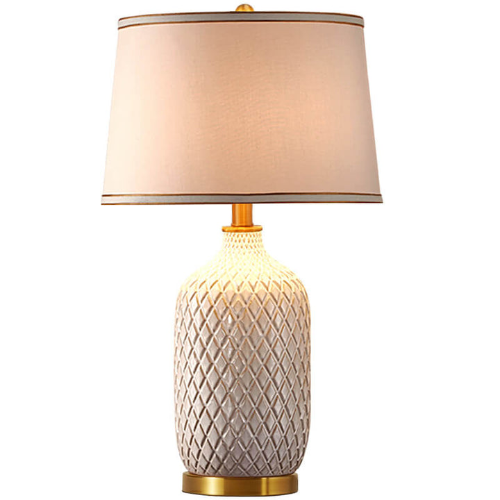 Lampe de table 1 lumière en tissu avec base en céramique rayée vintage européenne 