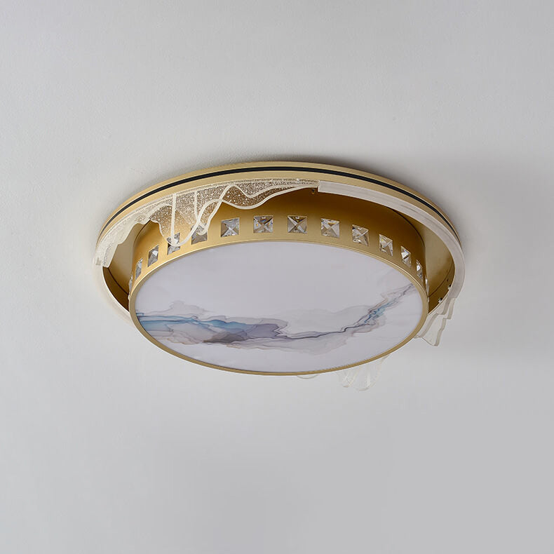 Modern Luxury Golden Round Acrylic Zen LED Flush Mount Ceiling Light