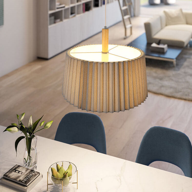 Nordischer minimalistischer einfarbiger Massivholz-Stoff 1-Licht Pendelleuchte 