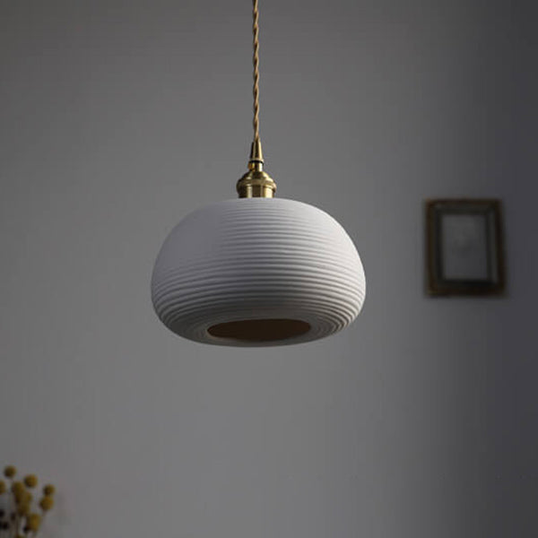 Nordische Japanische Keramik Messing Oval 1-Licht Pendelleuchte 