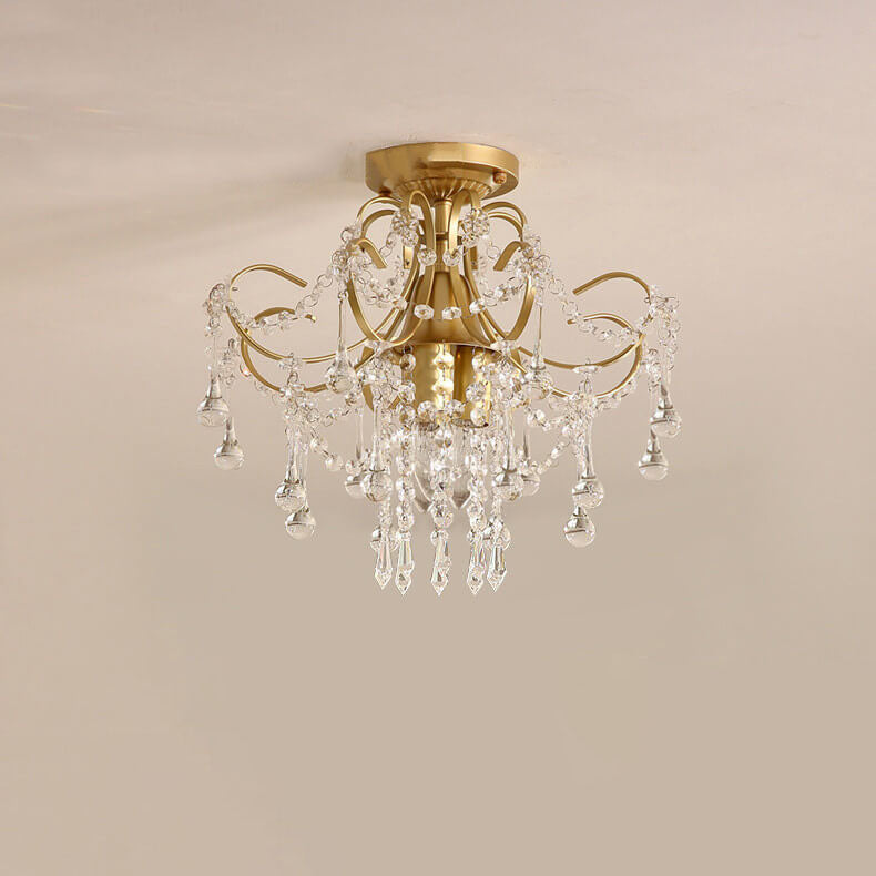 Modern Simple Crystal Flower-Shaped 1/3-Light Semi-Flush Mount Ceiling Light