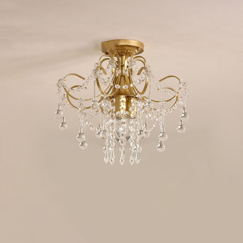 Modern Simple Crystal Flower-Shaped 1-Light Semi-Flush Mount Ceiling Light