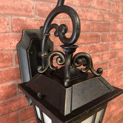 European Outdoor Square Lantern Carved 1-Light Waterproof Wall Sconce Lamp