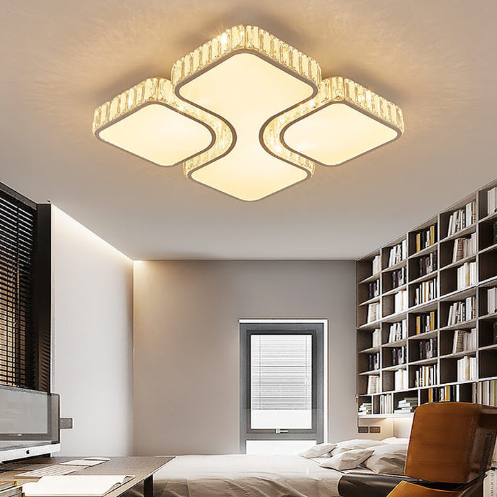Contemporary Luxury Rectangular PC Iron Crystal LED Flush Mount Light For Living Room &amp; Bedroom