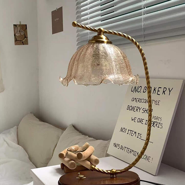 Lampe de table décorative à 1 lumière avec abat-jour en verre français rétro 