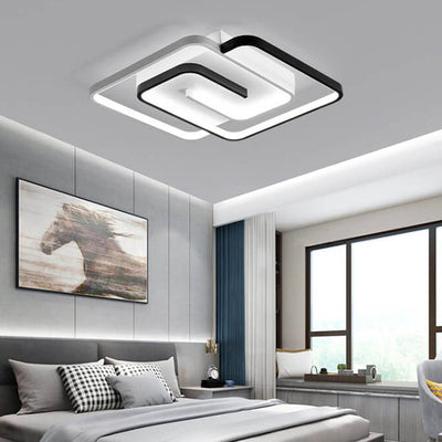 Modern Creative Square Ring Aluminum LED Semi-Flush Mount Ceiling Light