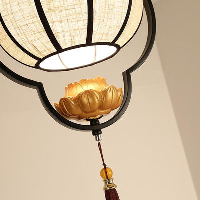 Modern Chinese Lantern Fabric Iron Zen 1-Light Pendant Light