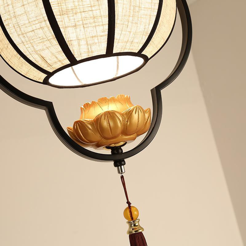 Modern Chinese Lantern Fabric Iron Zen 1-Light Pendant Light