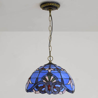 European Retro Blue Baroque Stained Glass 1-Light Pendant Light