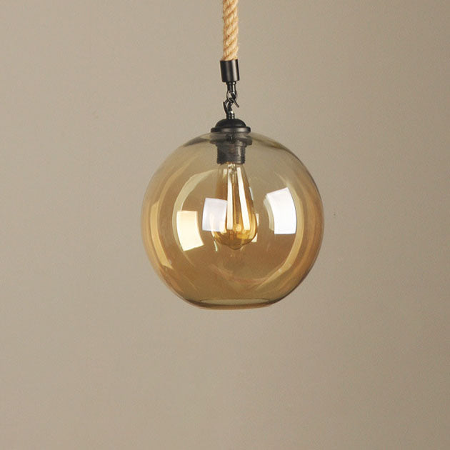 Moderne industrielle Pendelleuchte aus Eisen und Glas mit Kugelschirm und Seilaufhängung, 1-flammig, für Wohnzimmer &amp; Esszimmer 