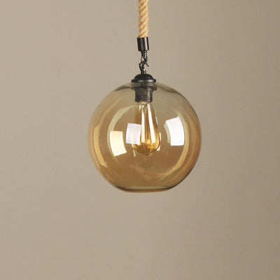 Industrial Vintage Glass Ball Rope Hanging 1-Light Pendant Light