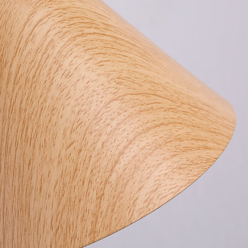 Moderne nordische 1-flammige Wandleuchte mit schwenkbarem Arm aus Eisen in Holzoptik in Kegelform fürs Schlafzimmer 
