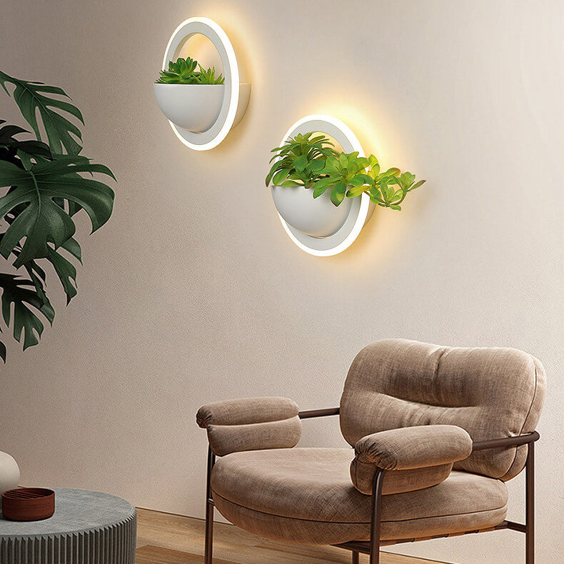 Nordic Iron Round Creative Green Plant LED Wall Sconce Lamp