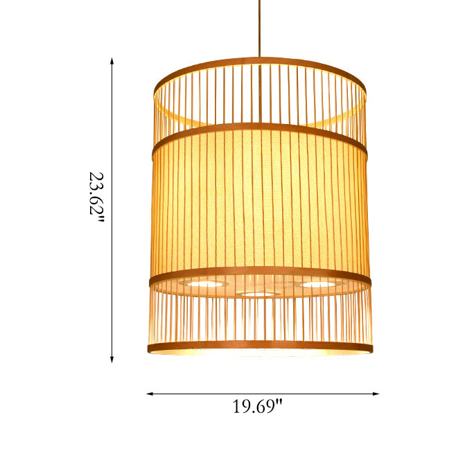 Modern Bamboo Weaving 3-Light Cylinder Chandelier